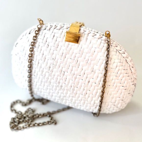 Venessa Handbags - Vintage White Wicker Rattan Wood Clutch/Shoulder Bag